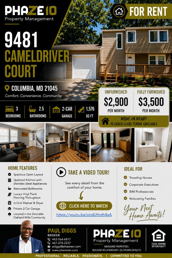 3 Bedroom House – 9481 Cameldriver Ct, Columbia, MD 21045